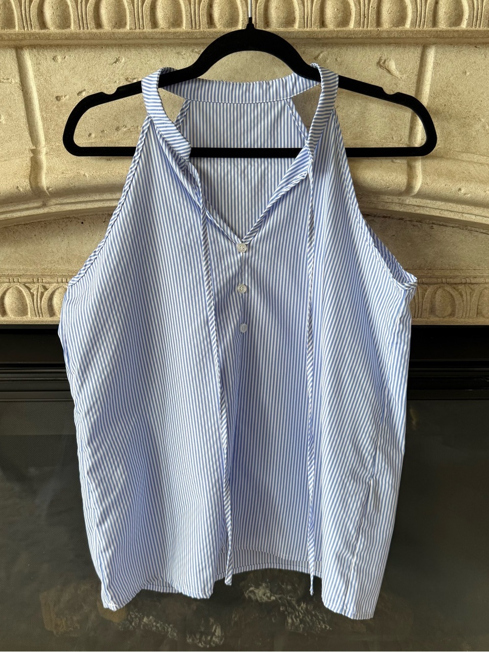 Striped Light Blue Halter Camisole with Tie Neck